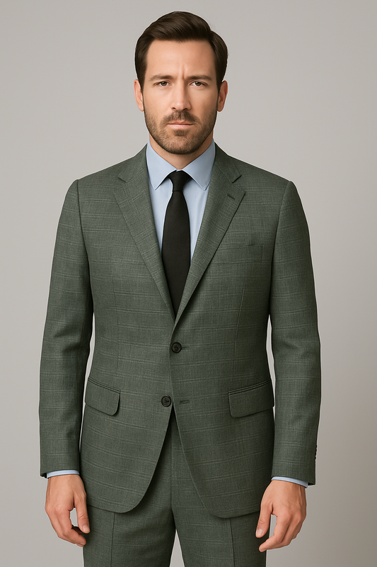 Green Textured Slim Fit Two-Piece Suit
