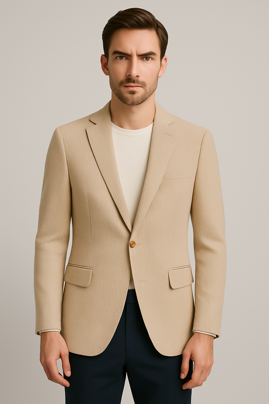 Beige Microcheck Slim Fit Blazer (Imported)