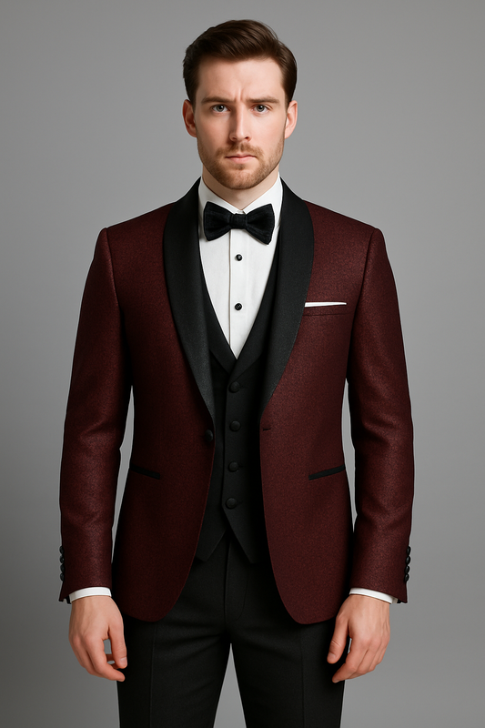 Maroon Spark Slim Fit Tuxedo – 3 Piece Celebration Set
