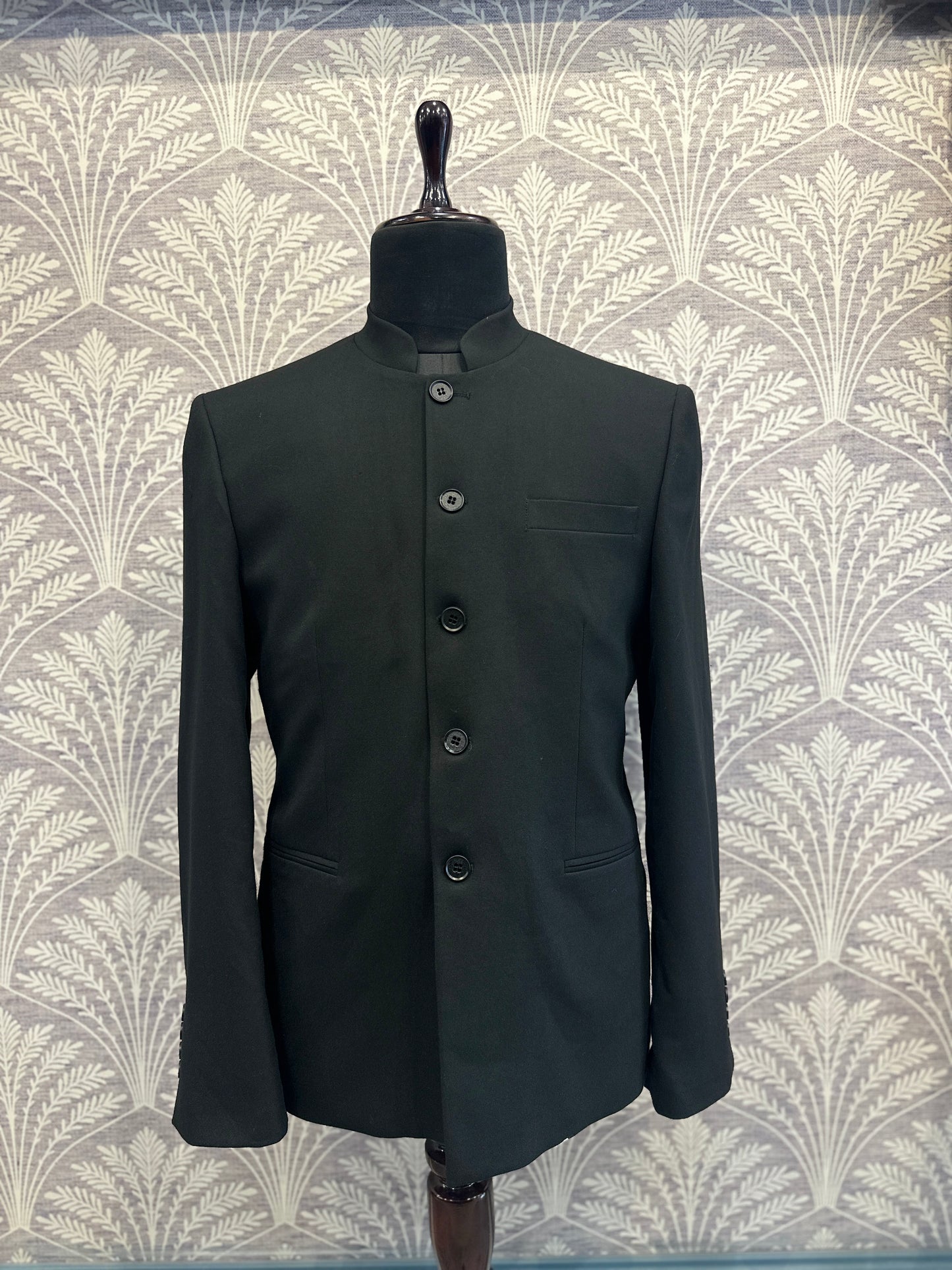 Classic Black Slim Fit Bandhgala Suit with Pants (Imported)