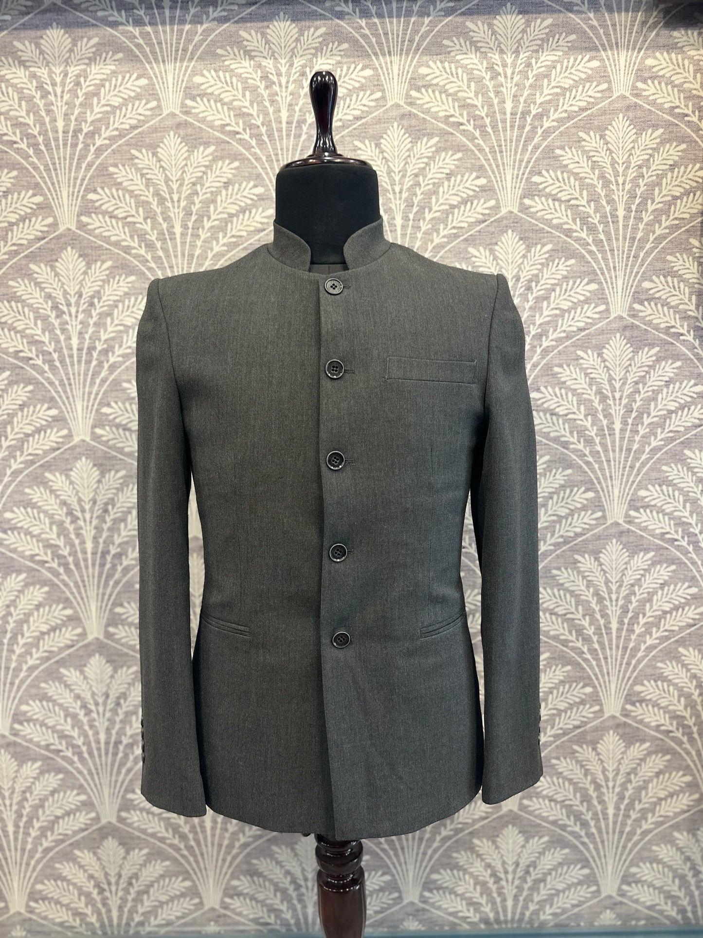 Charcoal Grey Slim Fit Bandhgala Suit with Pants (Imported)