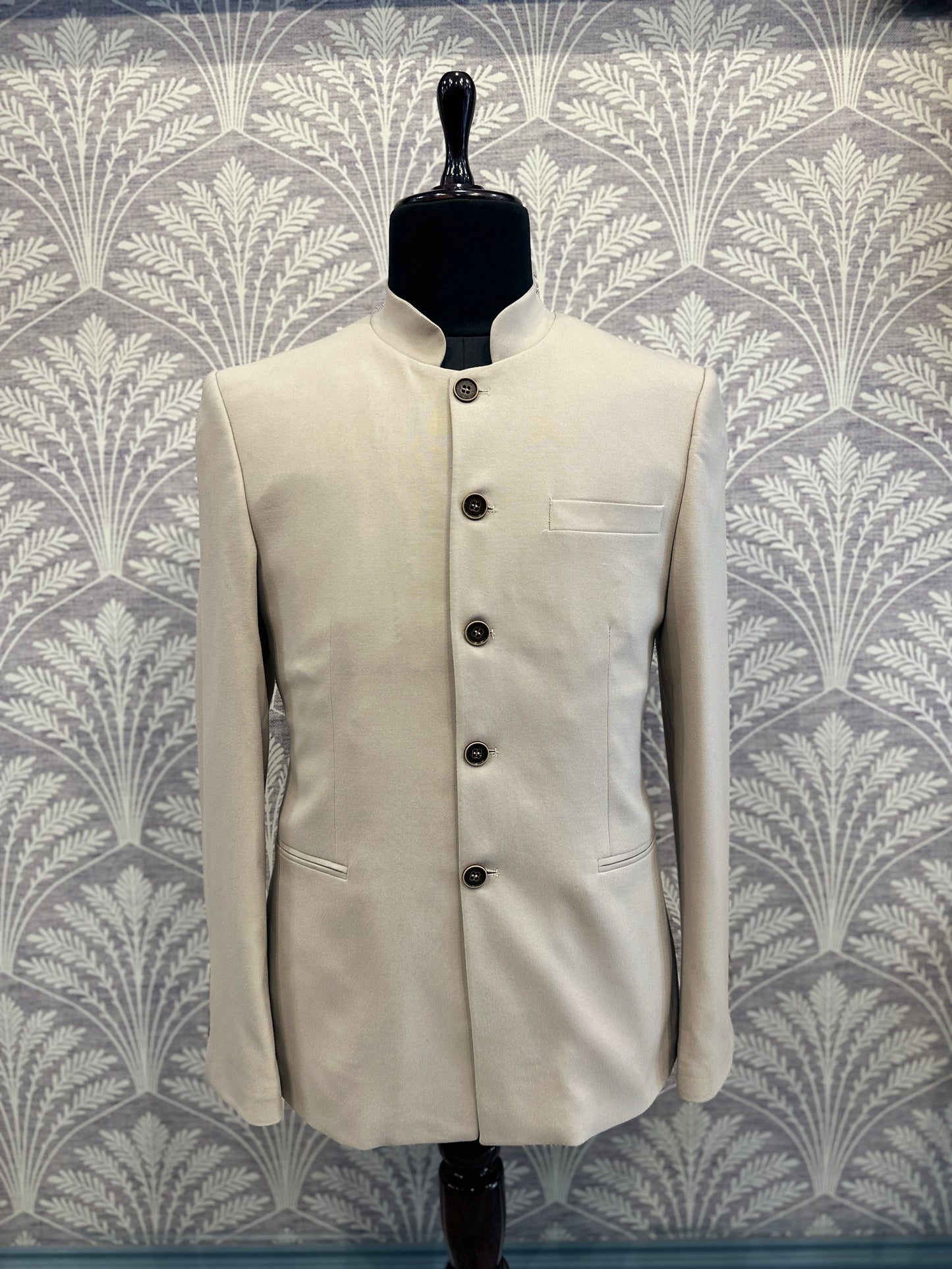 Classic Cream Slim Fit Bandhgala Suit with Pants (Imported)