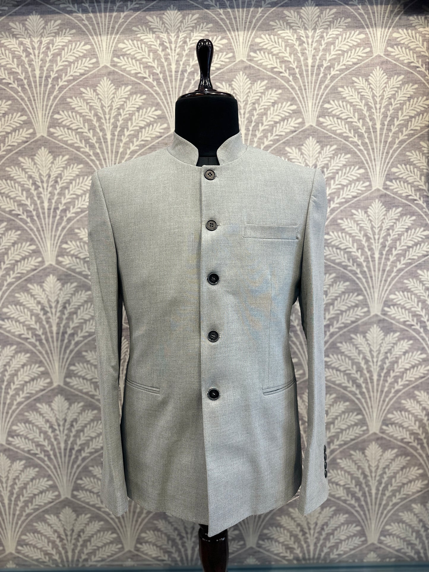 Light Grey Slim Fit Bandhgala Suit with Pants (Imported)