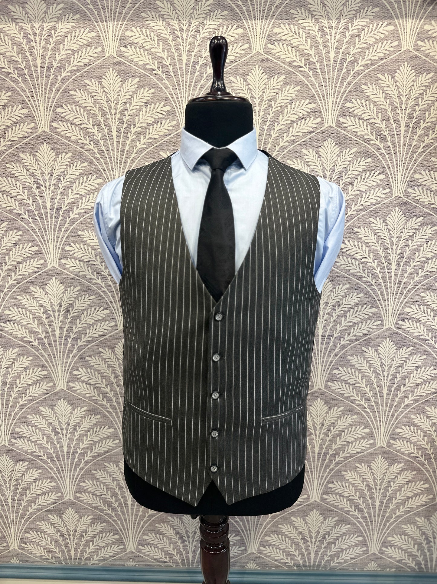 Grey Pinstripe Slim Fit Suit – 3 Piece Set (Imported)