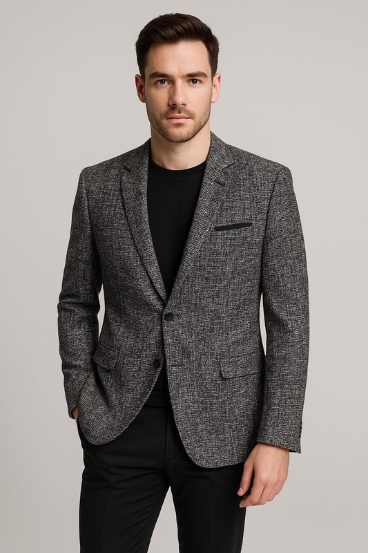 Black & White Textured Weave Blazer – Regular Fit (Indian Collection)