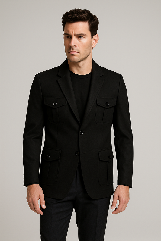 Black Four-Pocket Blazer – Regular Fit (Indian Collection)