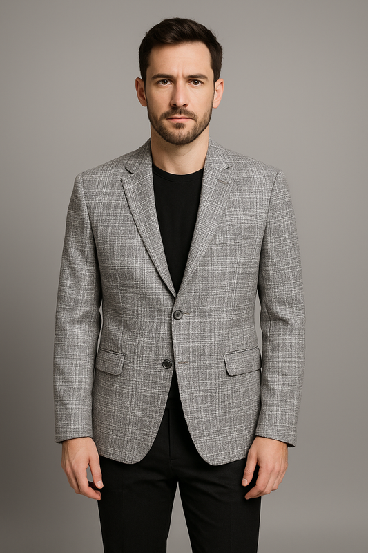 Grey Textured Blazer – Regular Fit (Indian Collection)