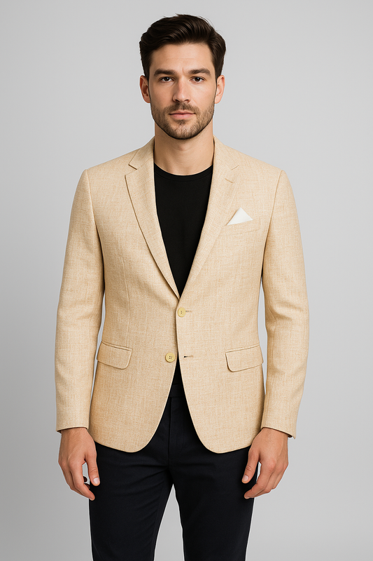 Cream Textured Blazer – Regular Fit (Indian Collection)