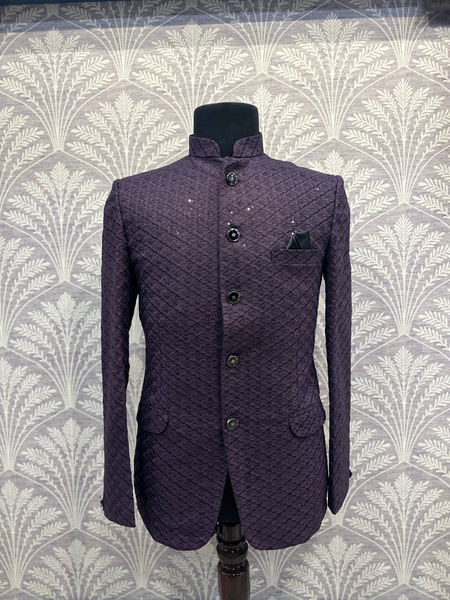 Purple Textured Bandhgala Blazer – Regular Fit (Indian Collection)