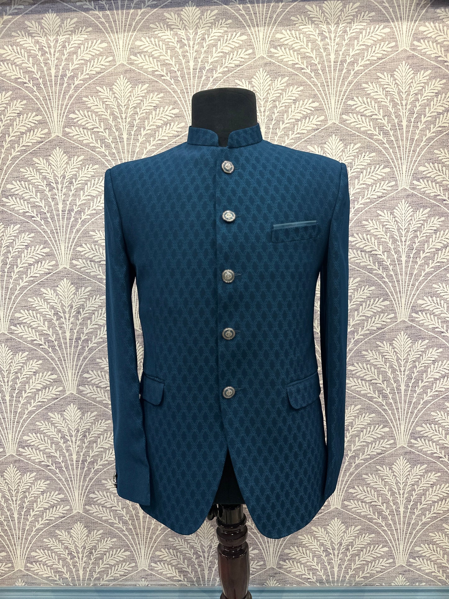 Royal Blue Textured Bandhgala Blazer – Regular Fit (Indian Collection)