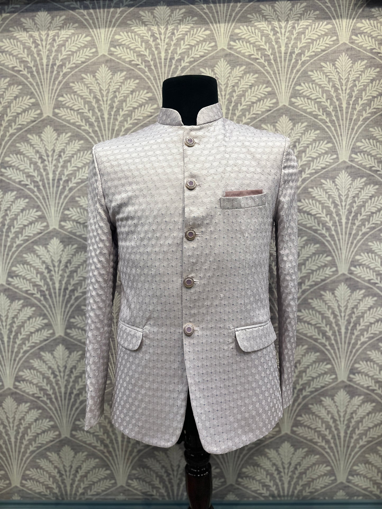 Pastel Pink Textured Bandhgala Blazer – Regular Fit (Indian Collection)
