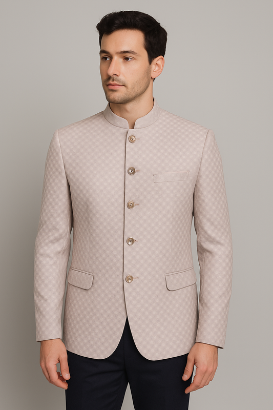 Pastel Pink Textured Bandhgala Blazer – Regular Fit (Indian Collection)