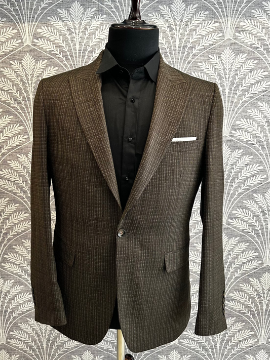 Classic Brown Micro-Check Blazer Slim-fit (Imported)