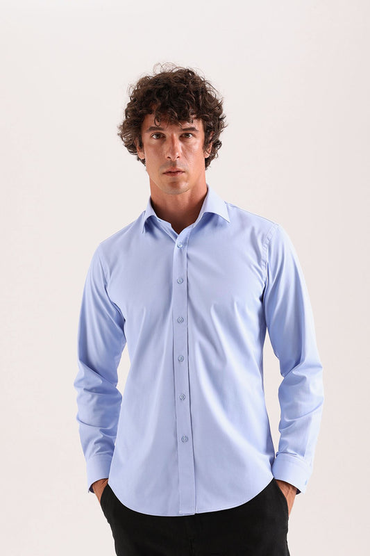 Sky Blue Stretch Dress Shirt – Semi-Spread Collar (Imported)