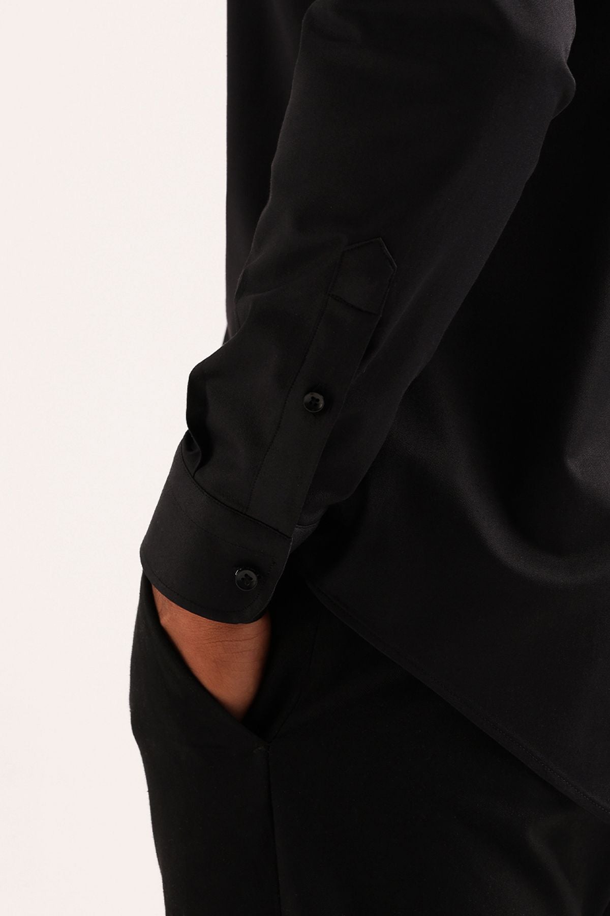 Jet Black Stretch Dress Shirt – Semi-Spread Collar (Imported)
