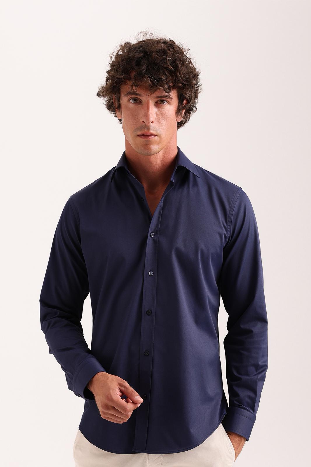 Navy Stretch Dress Shirt – Semi-Spread Collar (Imported)