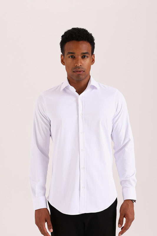 White Stretch Dress Shirt – Semi-Spread Collar (Imported)