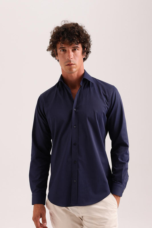 Navy Stretch Dress Shirt – Semi-Spread Collar (Imported)