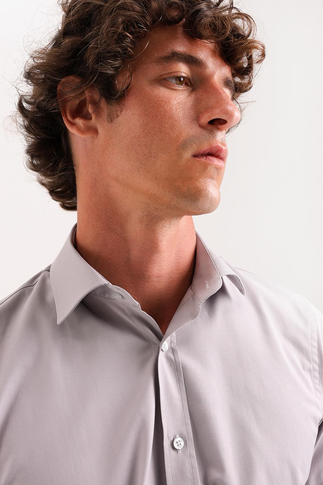 Ash Grey Stretch Dress Shirt – Semi-Spread Collar (Imported)