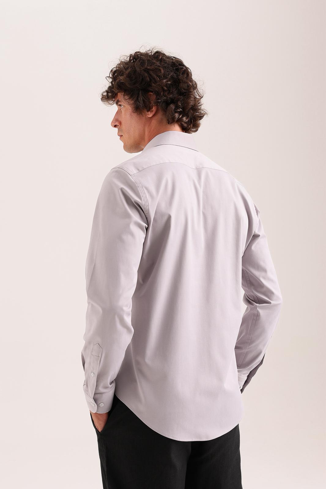 Ash Grey Stretch Dress Shirt – Semi-Spread Collar (Imported)