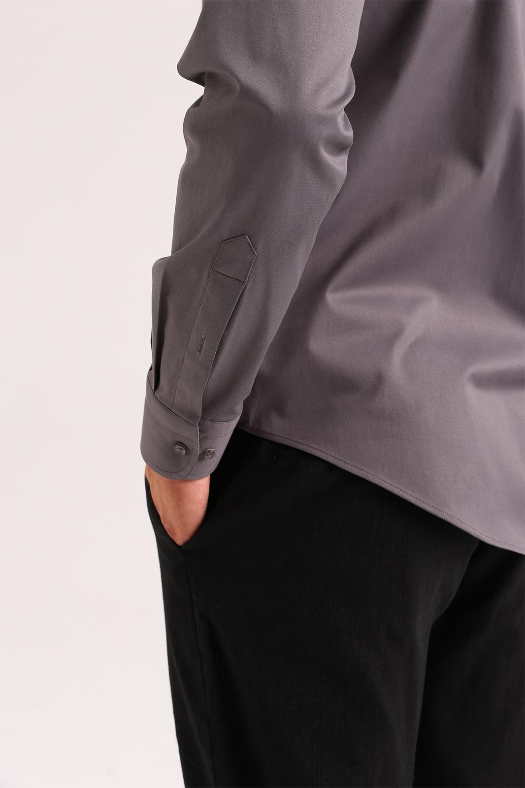 Charcoal Grey Stretch Dress Shirt – Semi-Spread Collar (Imported)