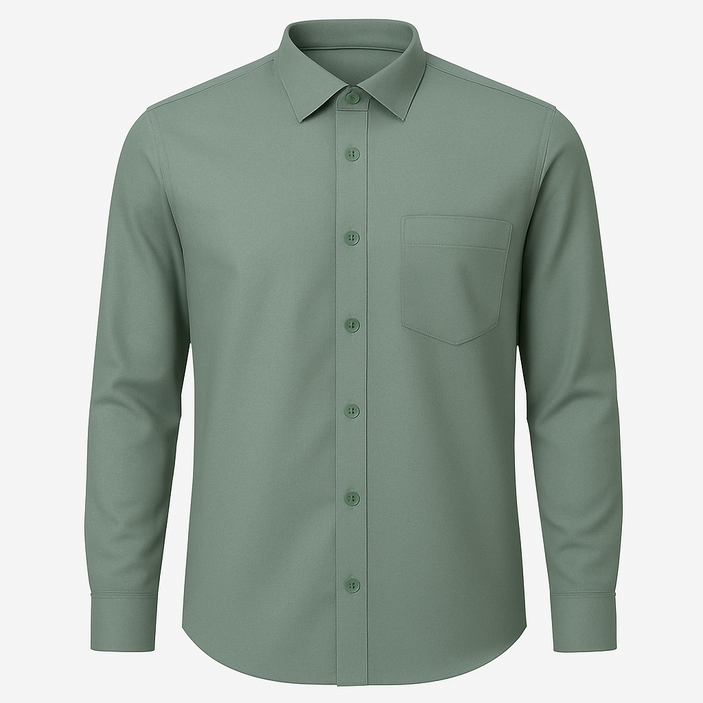 slim fit dress slacks Men's Forest Green Long Sleeve Dress Shirt, Stain Repellent, Wrinkle Resistant main image 1