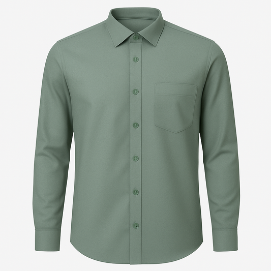 Men’s Sage Green Solid Slim Fit Formal Shirt – Full Sleeves | Minimal & Modern Office Wear