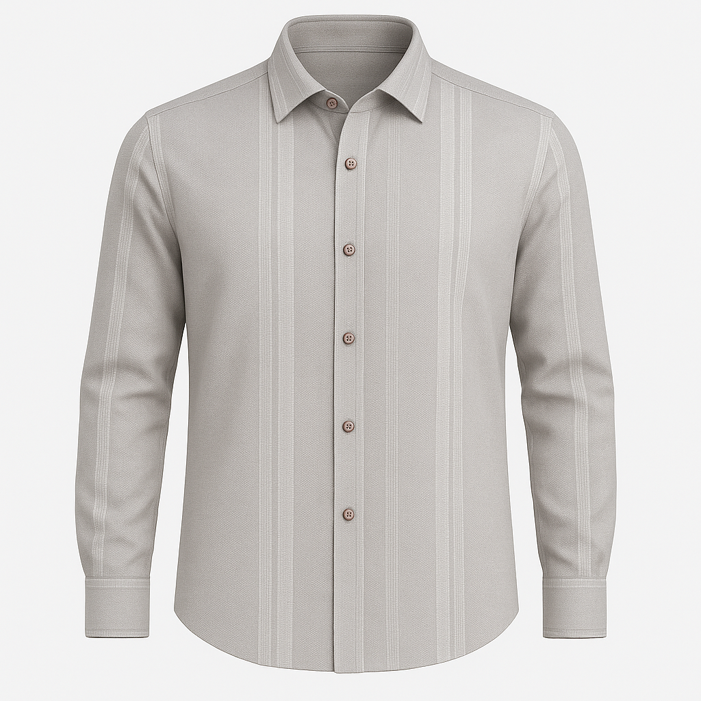 Men’s Light Grey Tonal Striped Slim Fit Casual Shirt – Full Sleeves | Subtle Texture Shirt for Men