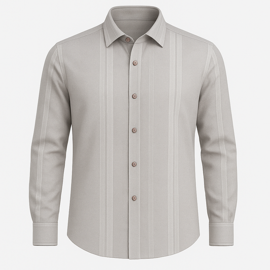 Men’s Light Grey Tonal Striped Slim Fit Casual Shirt – Full Sleeves | Subtle Texture Shirt for Men
