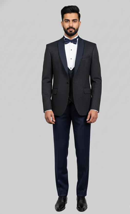 Midnight Affair – European Navy Textured 3-Piece Tuxedo Suit