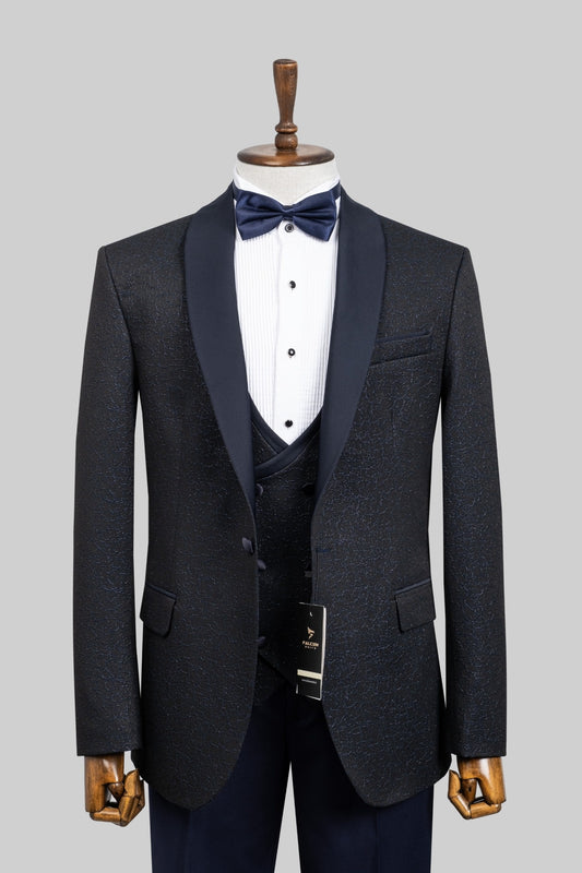 Midnight Affair – European Navy Textured 3-Piece Tuxedo Suit