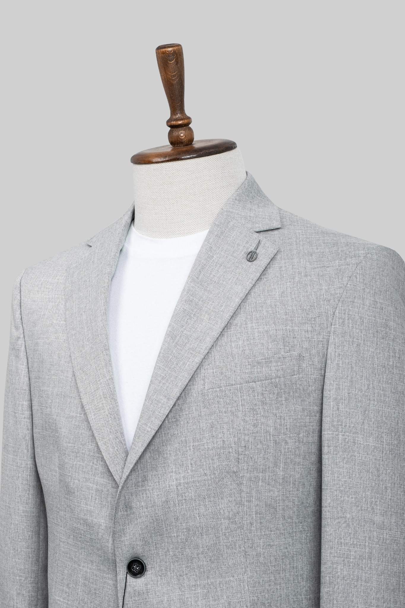 Silver Mist – European Light Grey Textured Blazer