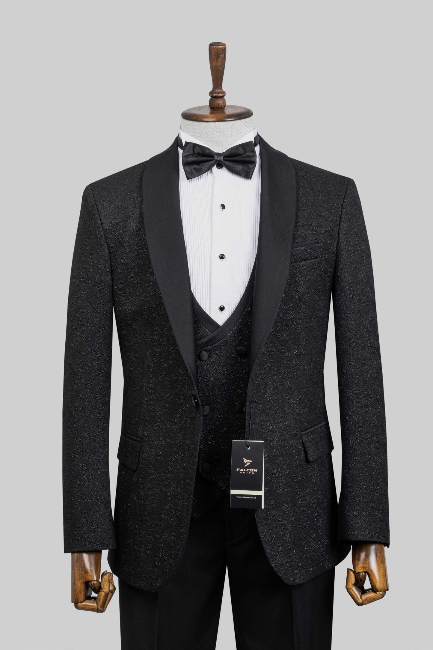 Midnight Regent – European Black Textured 3-Piece Tuxedo Suit