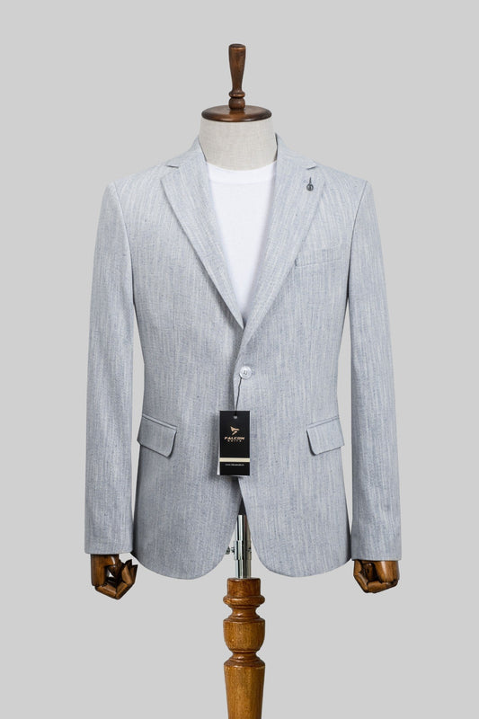 Glacier Mist – European Linen-Blend Ice Grey Textured Blazer