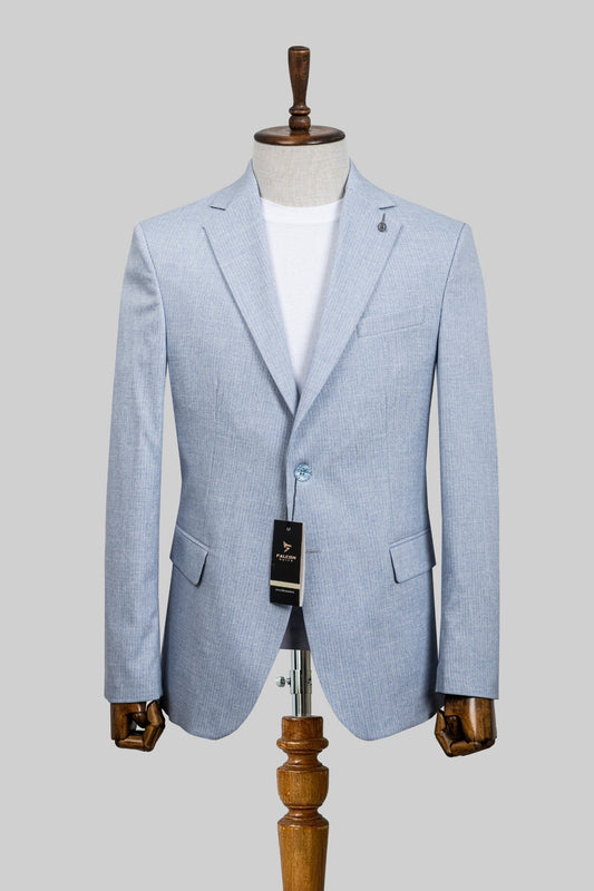 Skyline Mist – European Linen-Blend Light Blue Pinstripe Blazer