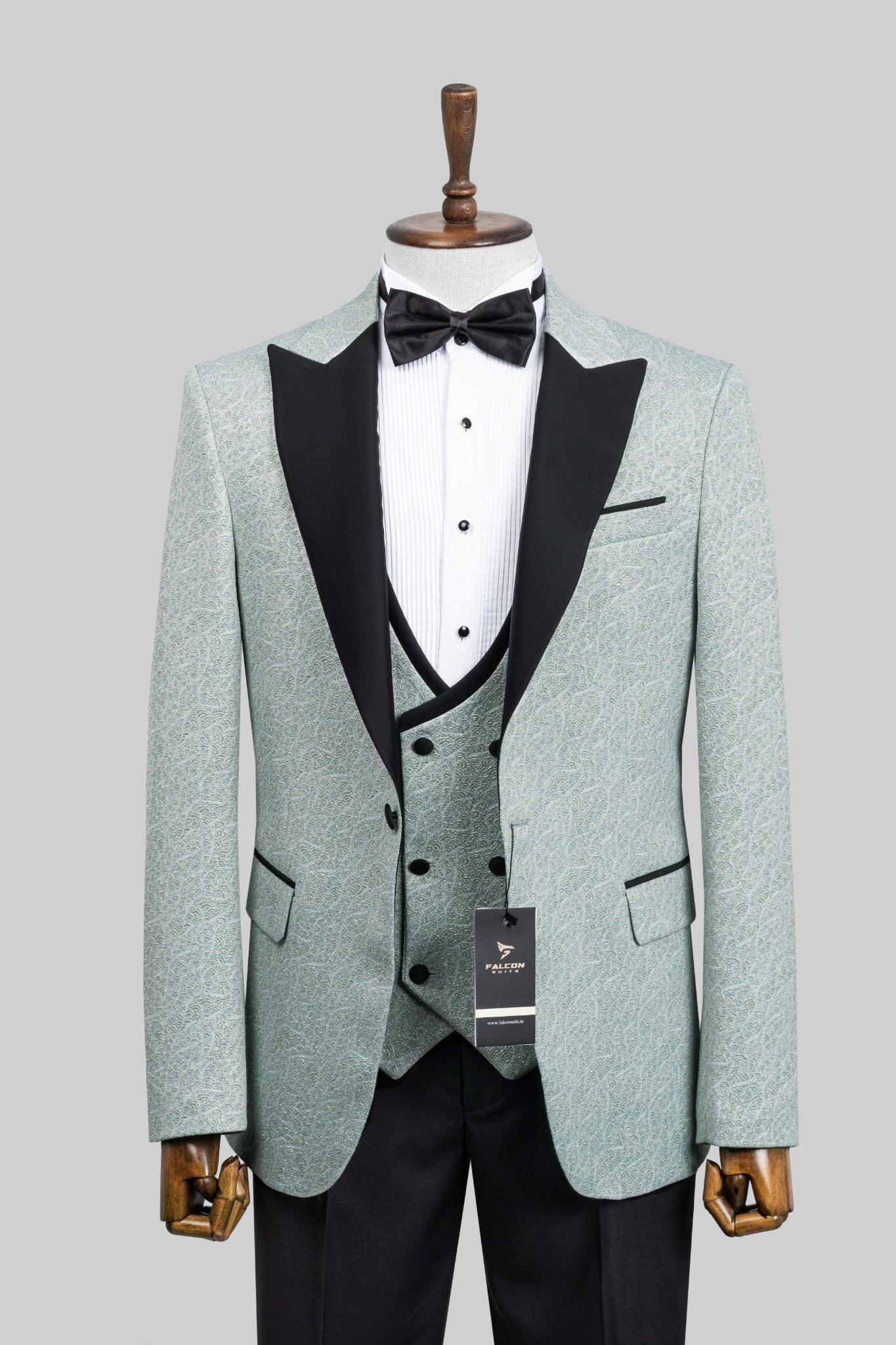 Mint Soirée – European Mint Green Textured 3-Piece Tuxedo Suit