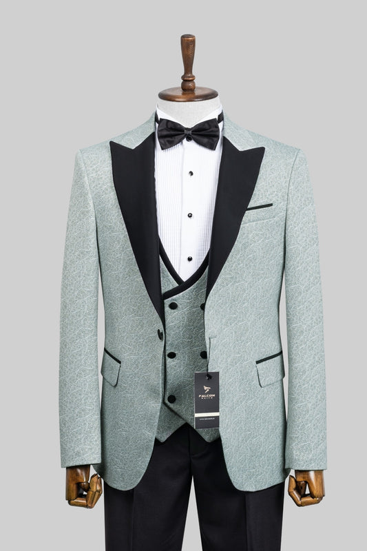 Mint Soirée – European Mint Green Textured 3-Piece Tuxedo Suit