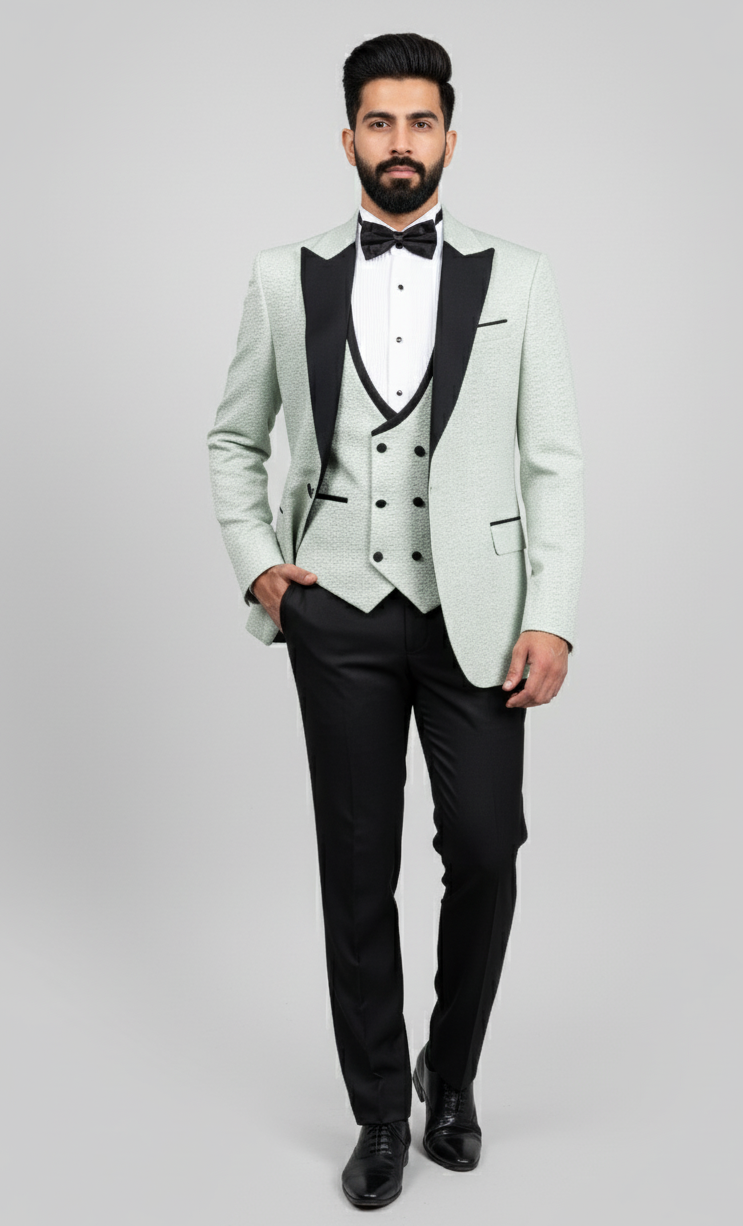 Sage Royale – European Light Green Textured 3-Piece Tuxedo Suit