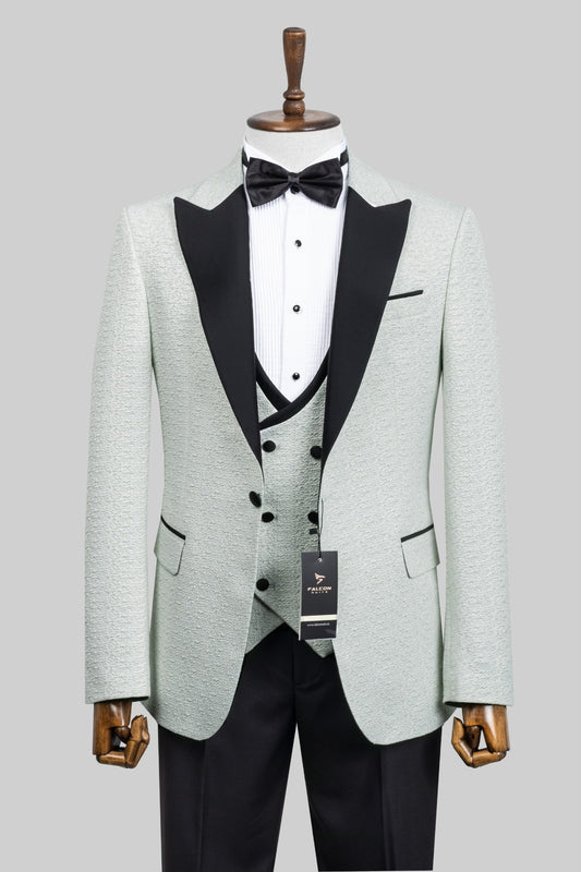 Sage Royale – European Light Green Textured 3-Piece Tuxedo Suit