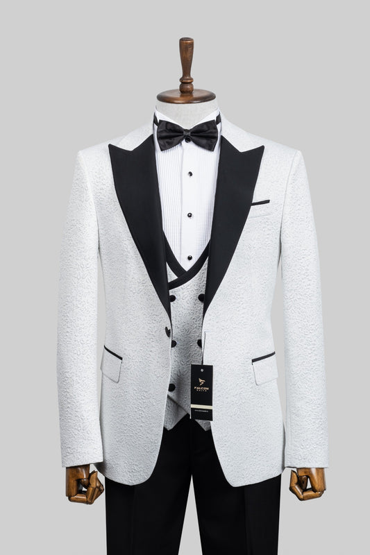 Ivory Royale – 3 Piece European White Wedding Tuxedo