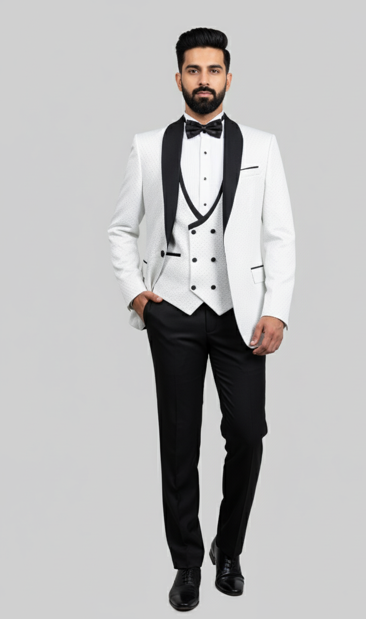 Ivory Monarch – European White Textured 3-Piece Tuxedo Suit