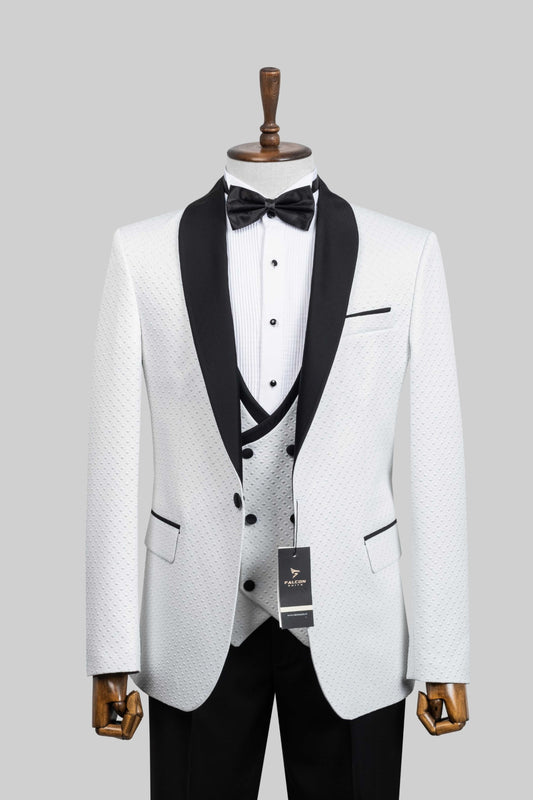 Ivory Monarch – European White Textured 3-Piece Tuxedo Suit