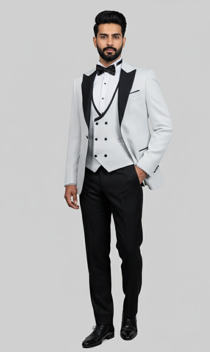 Platinum Regent – European Silver Textured 3-Piece Tuxedo Suit