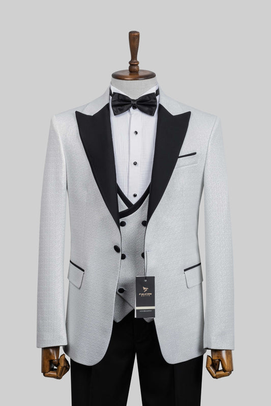 Platinum Regent – European Silver Textured 3-Piece Tuxedo Suit