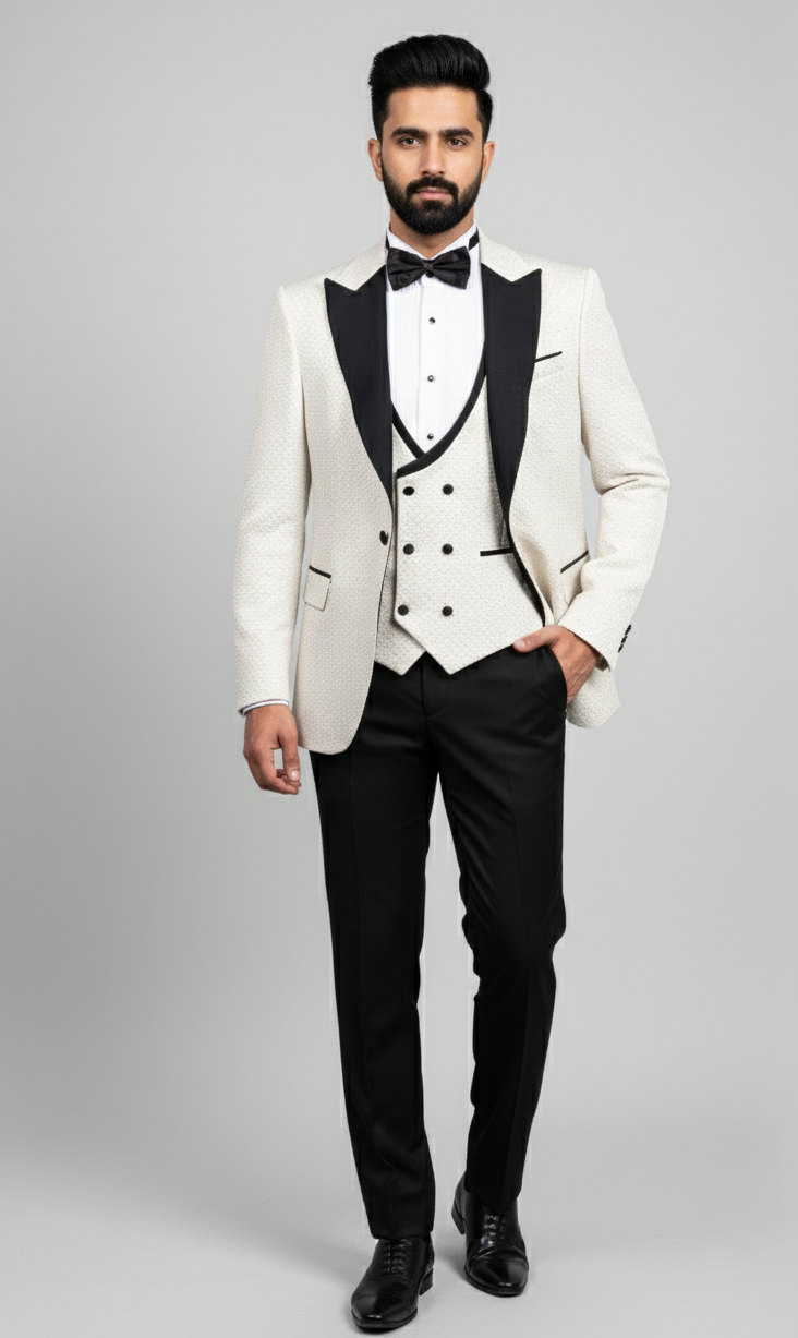Ivory Royale – European Cream Textured 3-Piece Tuxedo Suit