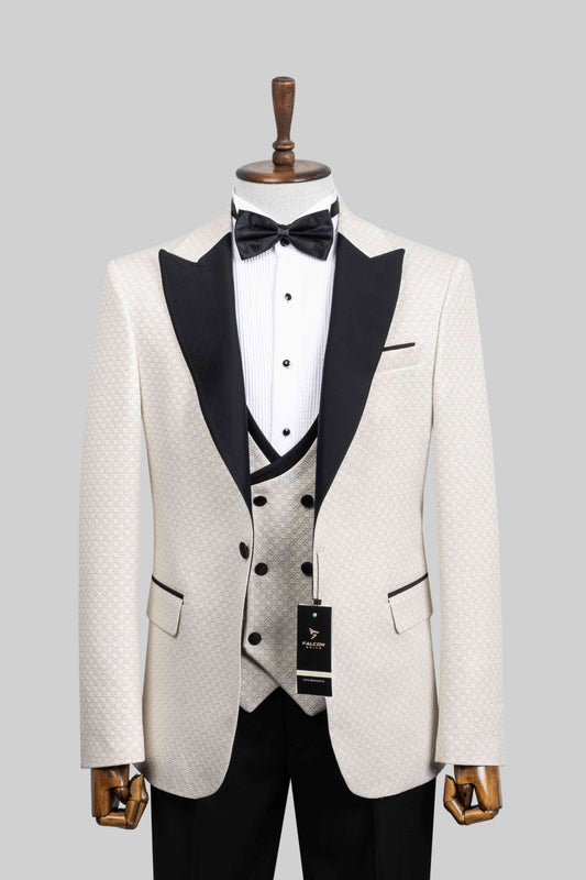 Ivory Royale – European Cream Textured 3-Piece Tuxedo Suit