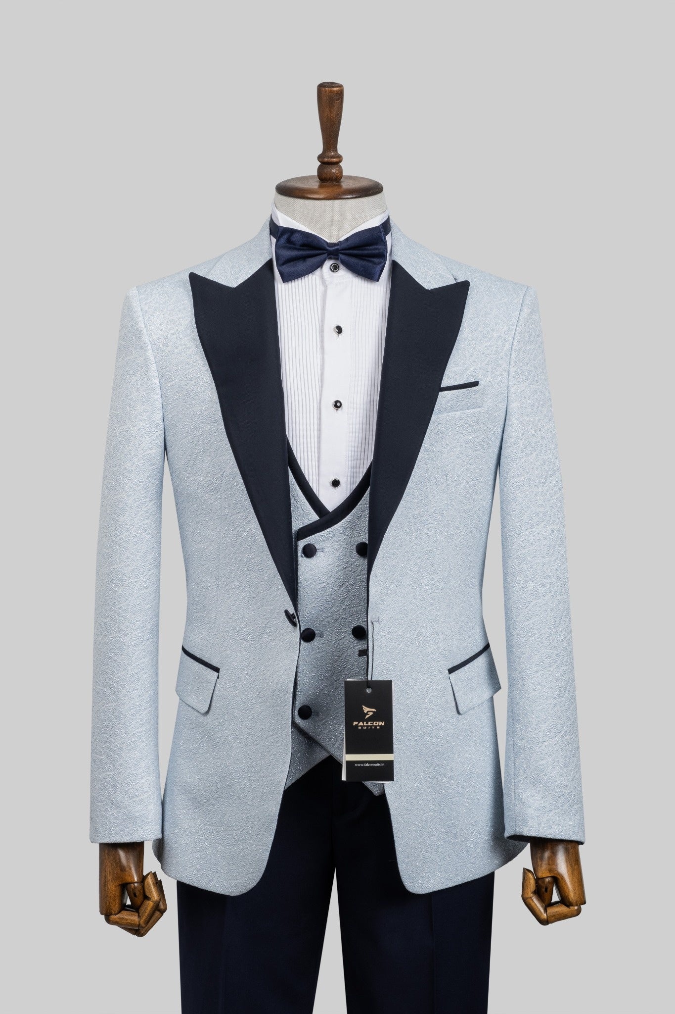 Frosted Elegance – European Ice Blue Textured 3-Piece Tuxedo Suit