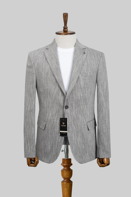 Silver Drift – European Linen-Blend Grey Textured Blazer