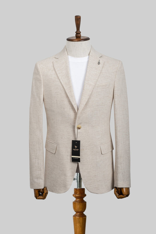 Ivory Dune – European Linen-Blend Beige Textured Blazer