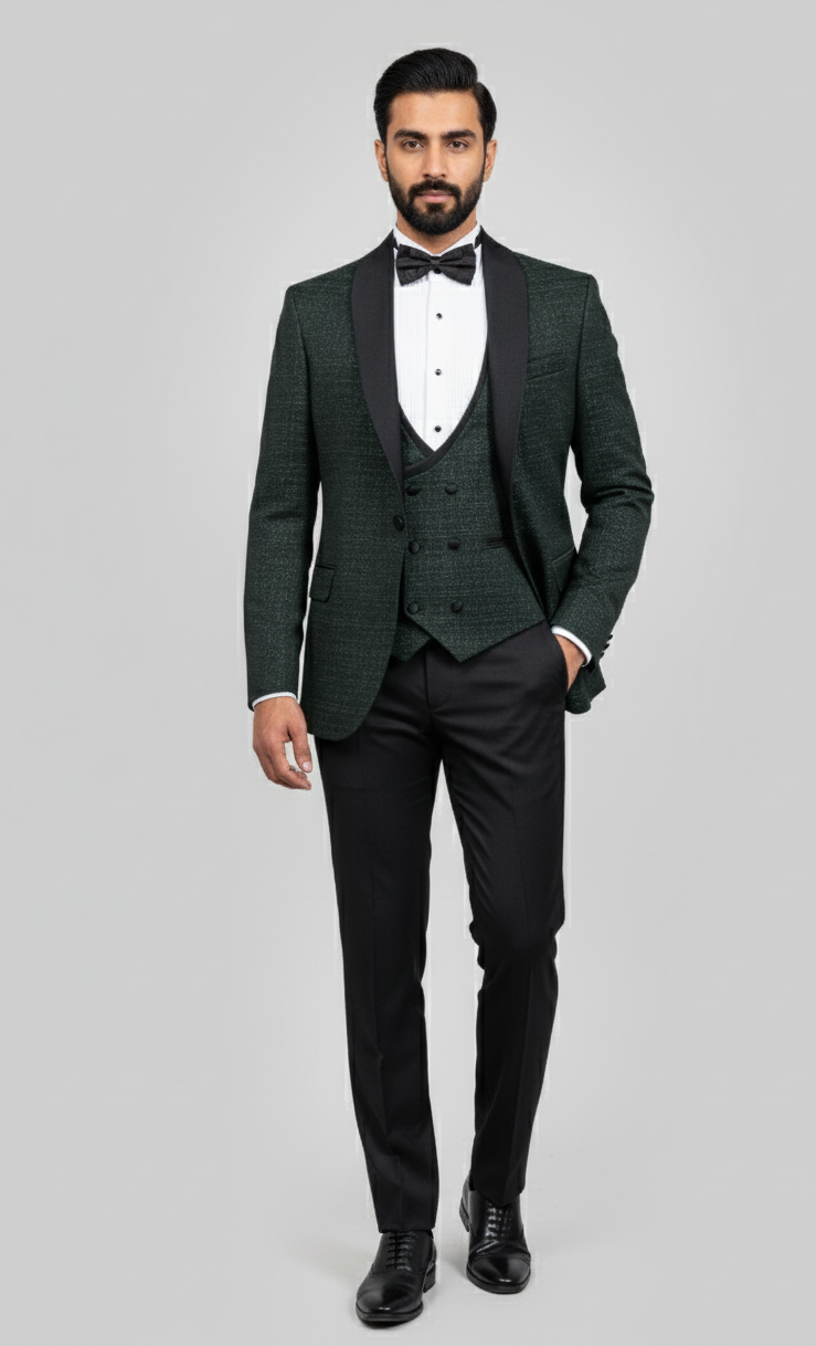 Midnight Emerald – 3 Piece European Dark Green Wedding Tuxedo